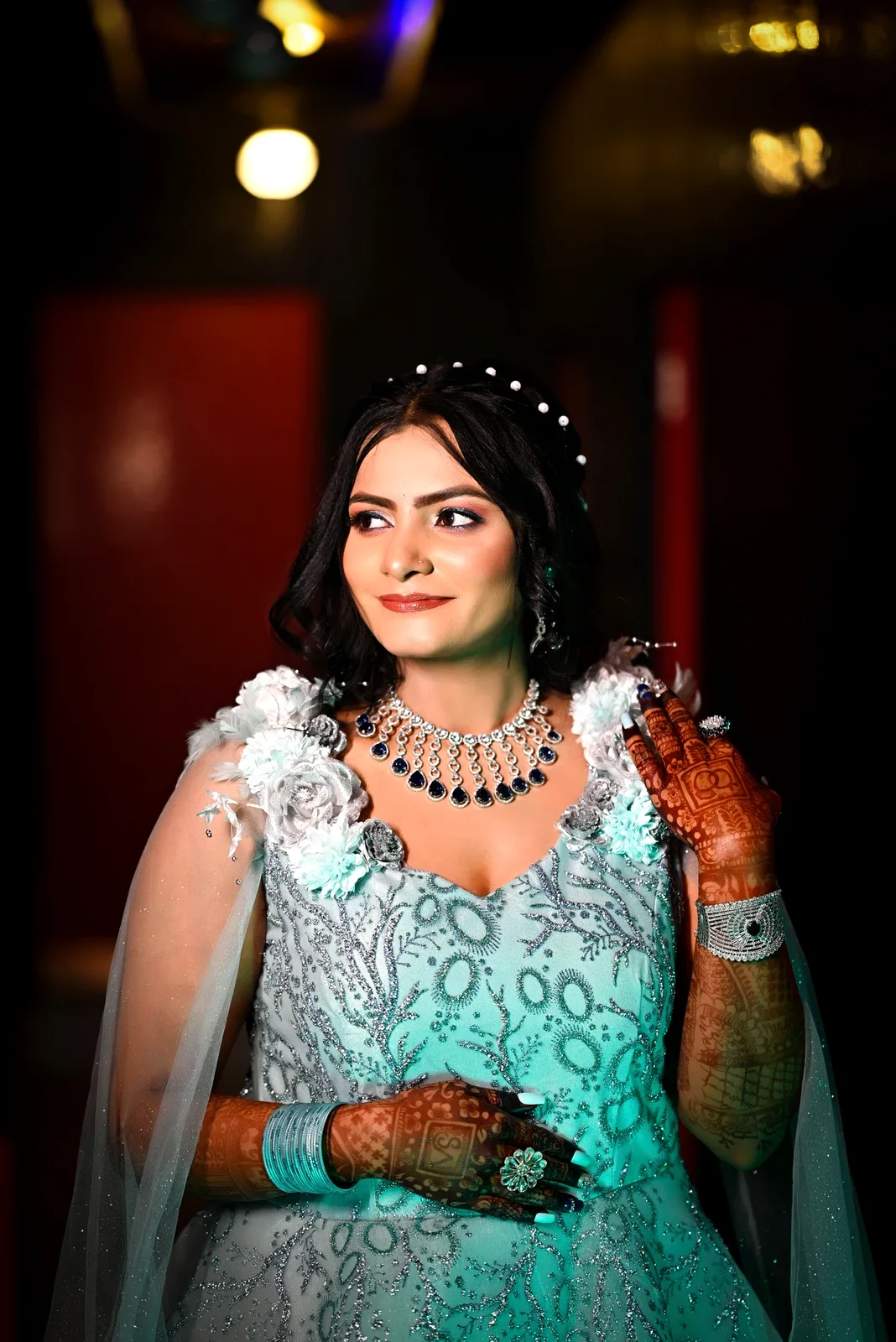 Engagement bridal portrait in teal gown